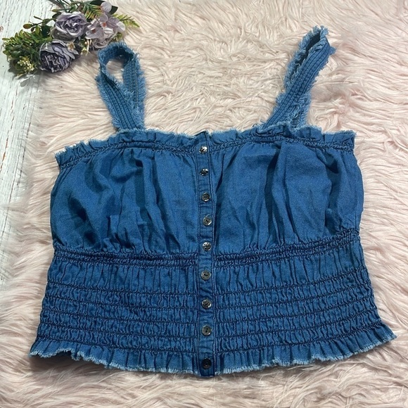 Anthropologie Pilcro ruched cropped denim Cami - Picture 2 of 10